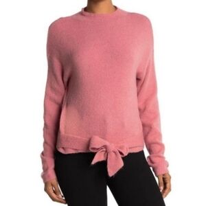 WAYF Tie Waist Sweater‎ new NWT blush rose pink medium crew high neck wool bow